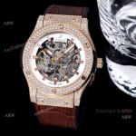 45mm Hublot Big Bang Rose Gold Skeleton Watch With Diamonds For Mens Replica
